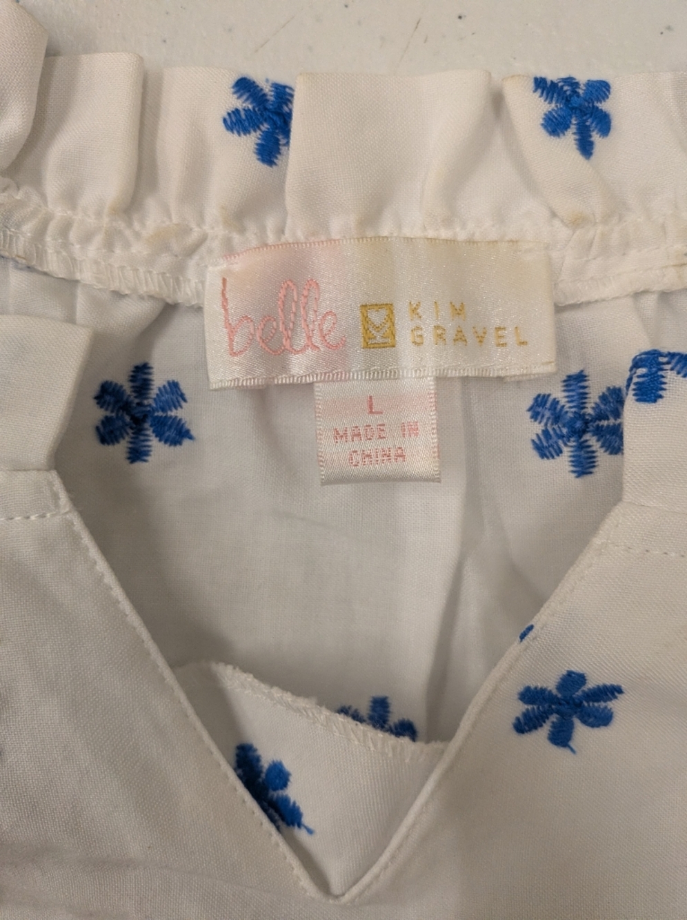 Embroidered Blouse Women L White Blue Floral Boho Long - Picture 5 of 8